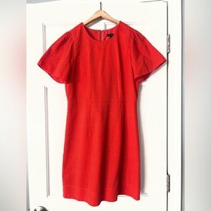Orange-red J Crew eyelet dress (knee-length, short flutter sleeves)